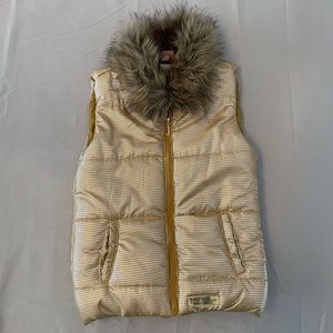 Juicy Couture Metallic Vest with Faux Fur Collar
